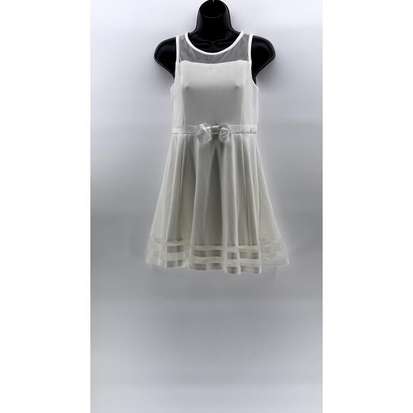 CALVIN KLEIN Girls' White Mesh Crewneck Sleeveless Fit & Flare Dress SZ 14 - Picture 1 of 11